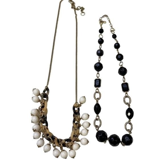 J Crew Beaded Necklaces Tortoiseshell Black Gold Ivory - Picture 3 of 7